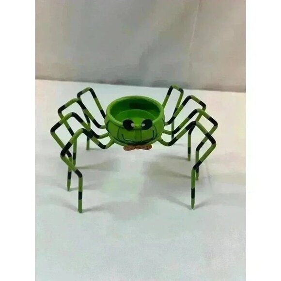 HALLOWEEN METAL SPIDER T-LITE CANDLE HOLDERS‎ GREEN ORANGE SET OF TWO - Picture 3 of 8
